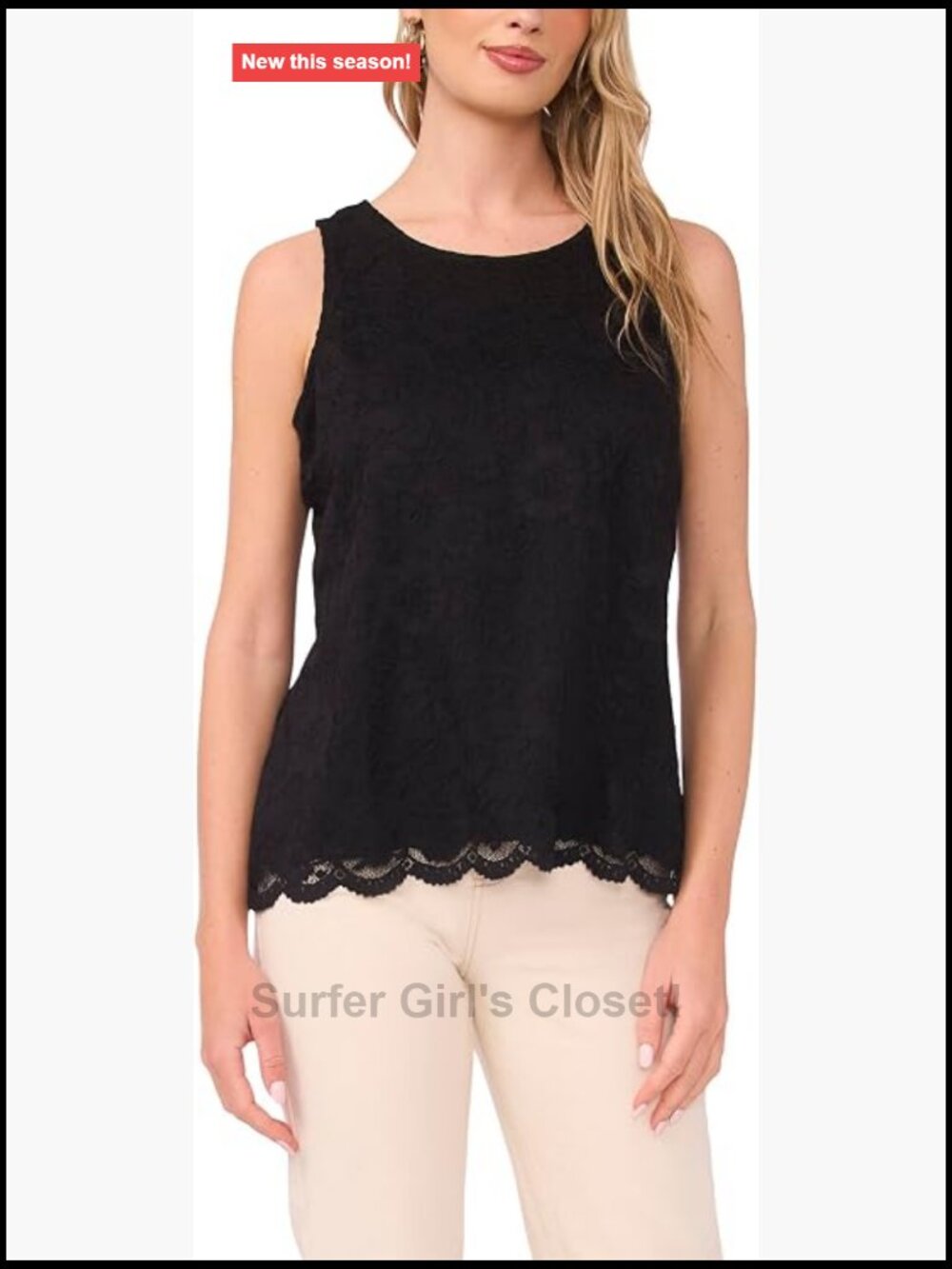Lace Sleeveless Tank Top V-Neck Stretch Fit